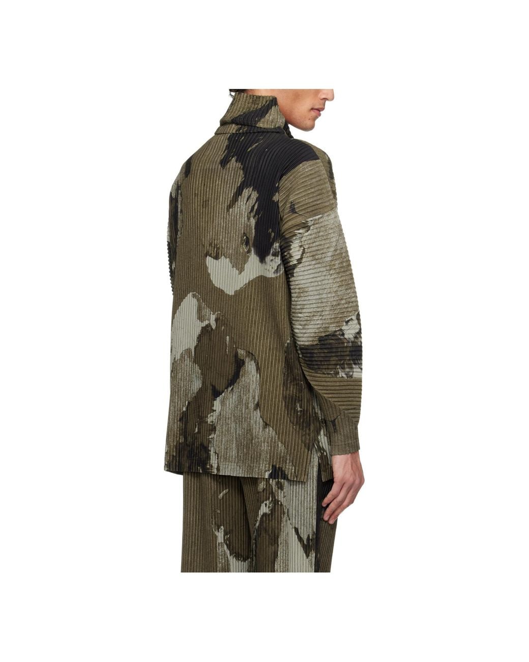Homme Plissé Issey Miyake Green Pleated Print T-Shirt for men