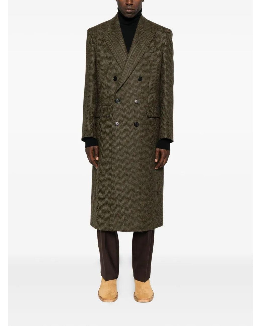 sunflower Brown Herringbone Double-Breasted Coat for men