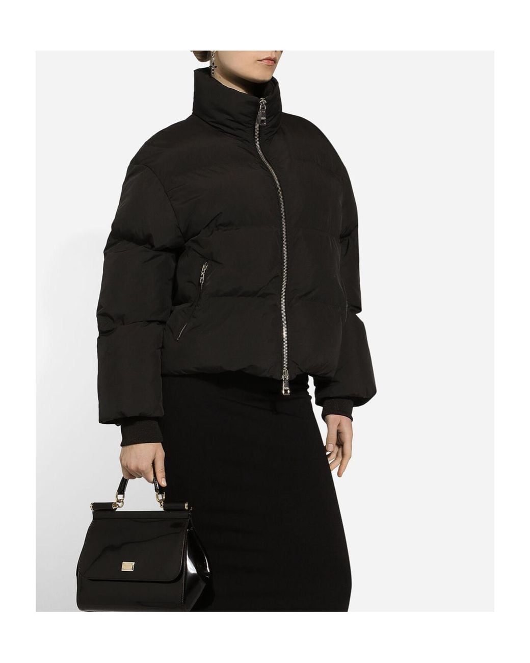 Dolce & Gabbana Black Short Nylon Down Jacket With Branded Tag