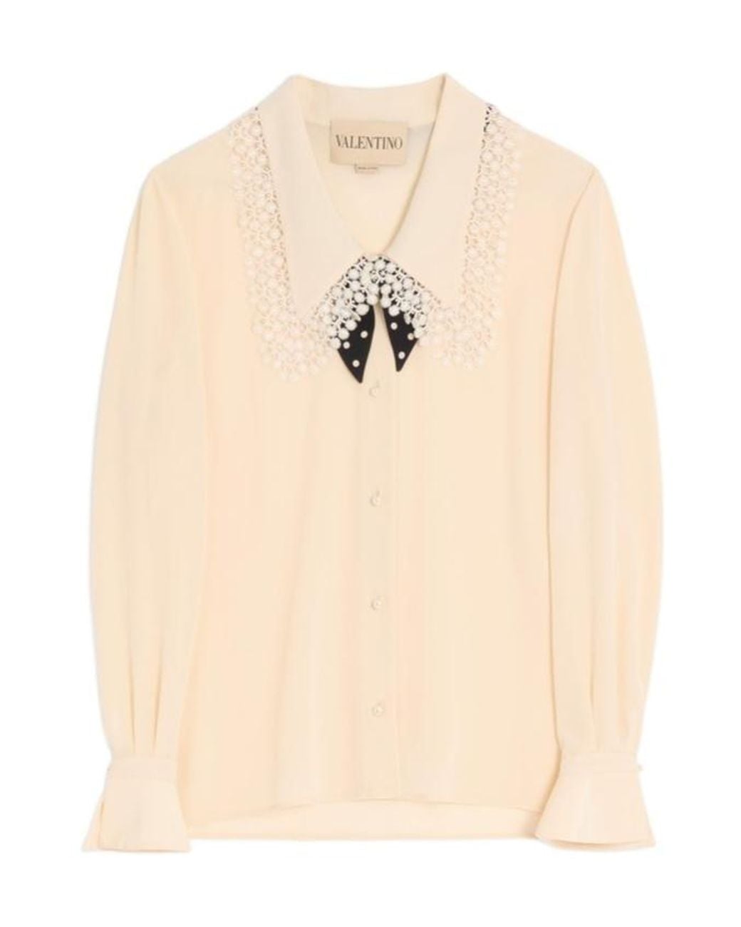 Valentino Natural Lace Detailed V-Neck Shirt