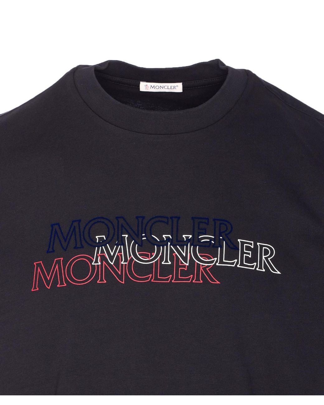 Moncler Blue Logo Printed Crewneck T-Shirt for men