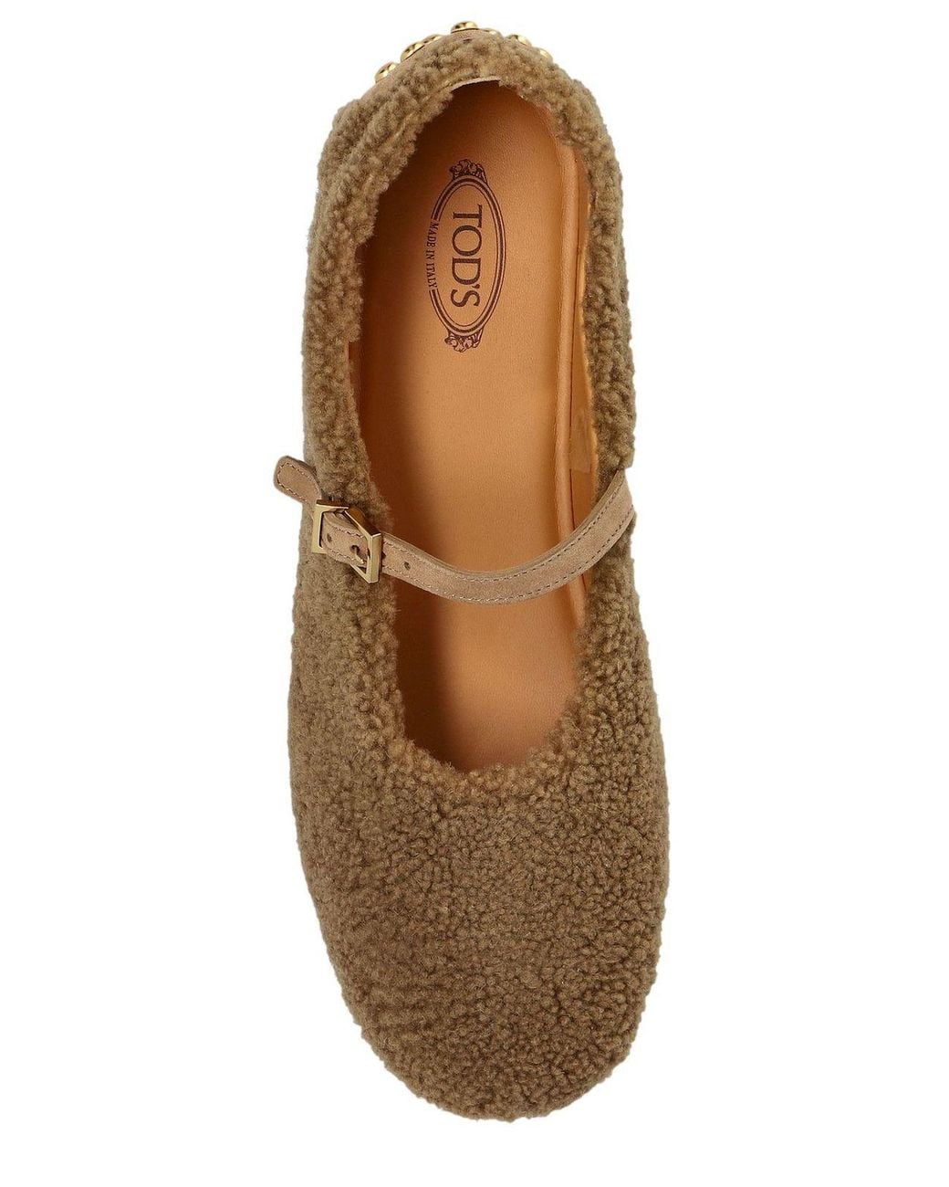 Tod's Brown Buckled Shearling-Effect Ballet Flats