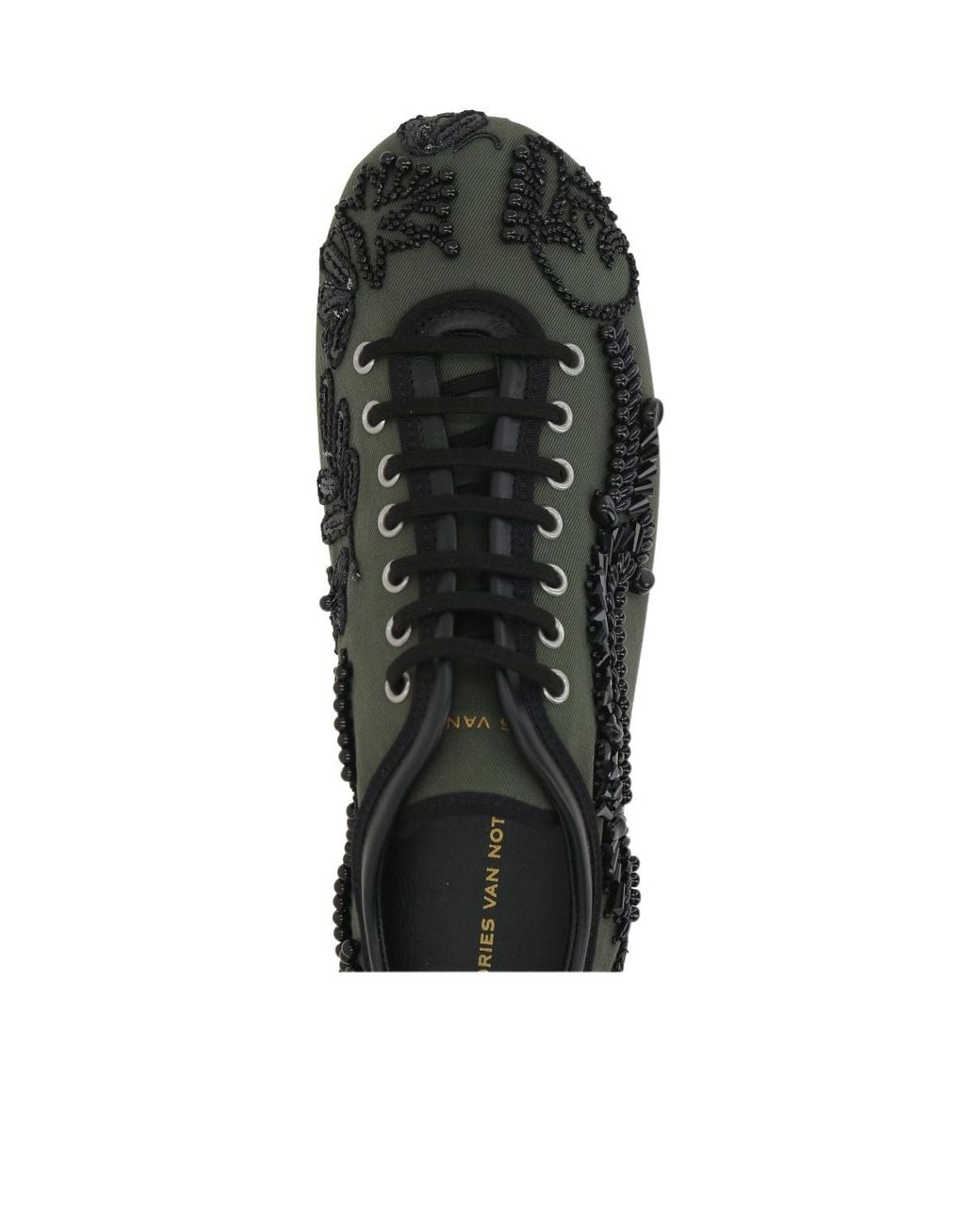 Dries Van Noten Black Embroidered Lace-Up Ballerina Sneakers