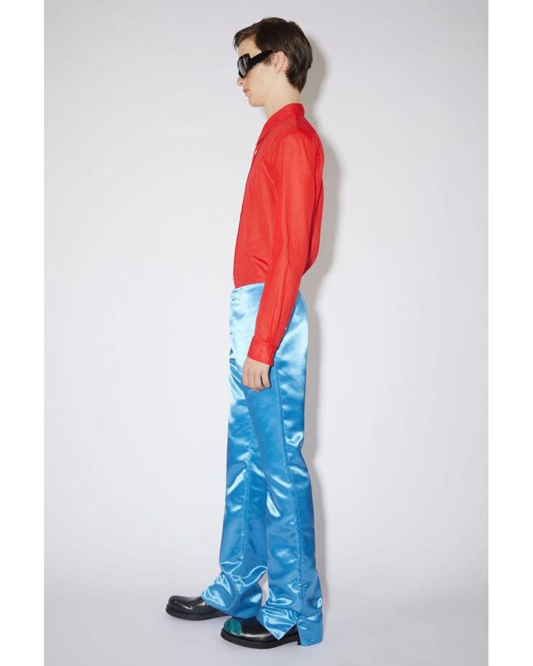 Acne Blue Satin Casual Pants for men