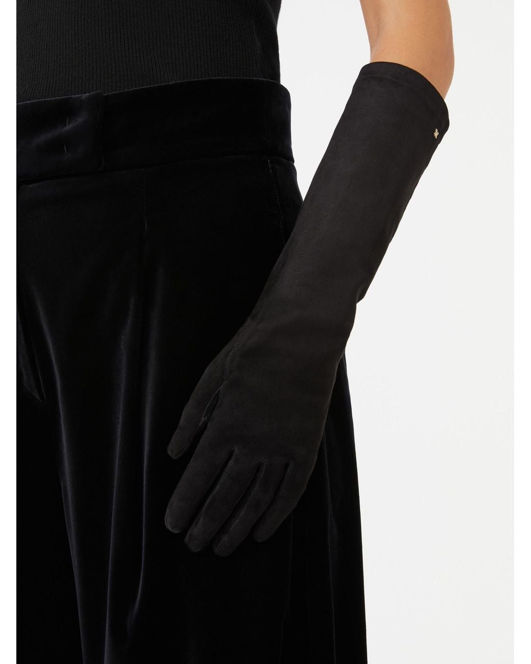 Max Mara Black Afideesuede Logo Plaque Gloves