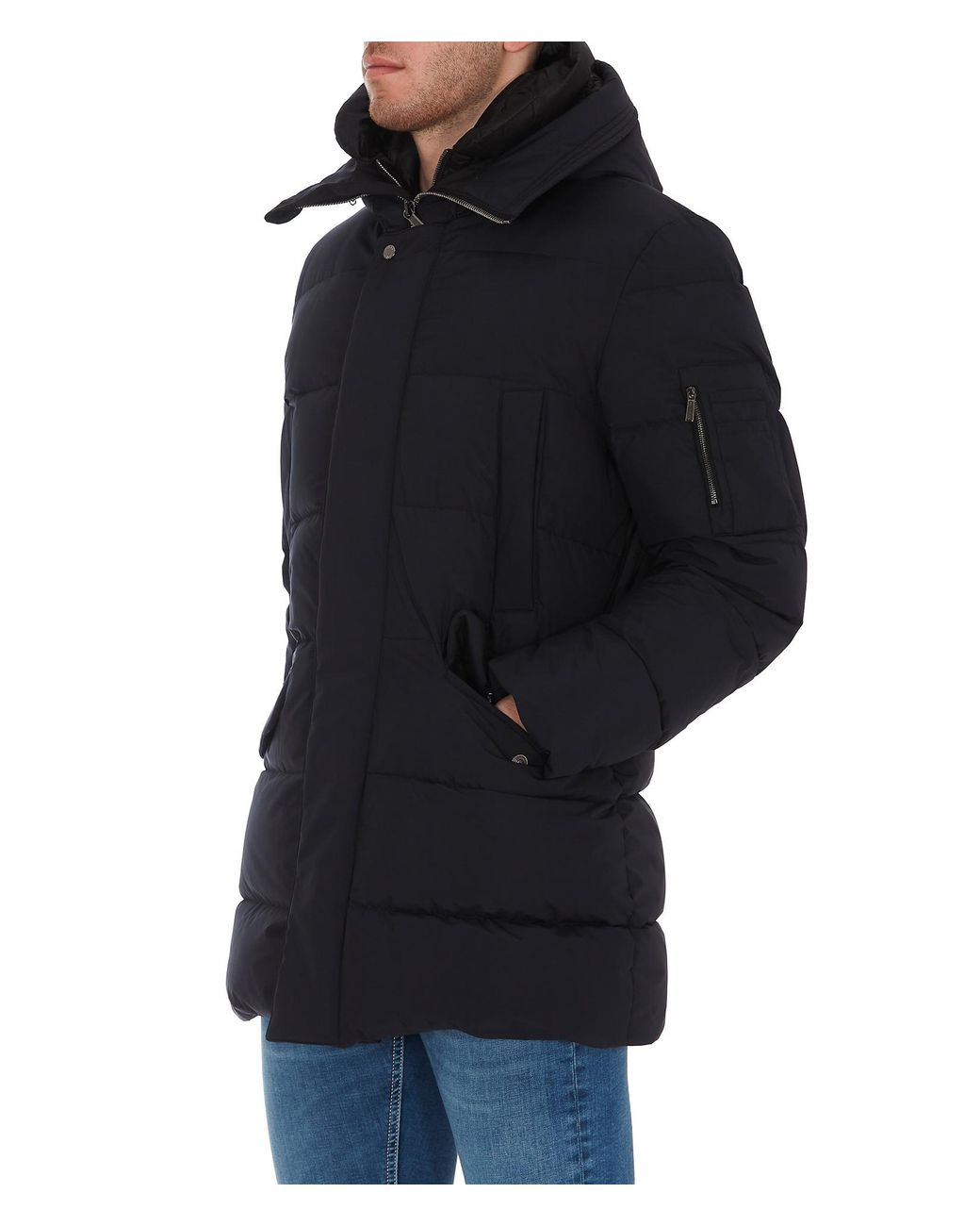 Moorer Blue Davide-Stp Padded Hooded Drawstring Jacket for men