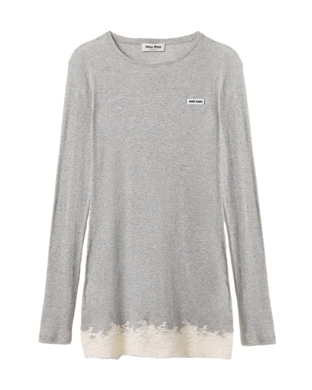Miu Miu Gray Ribbed Jersey And Lace Dress