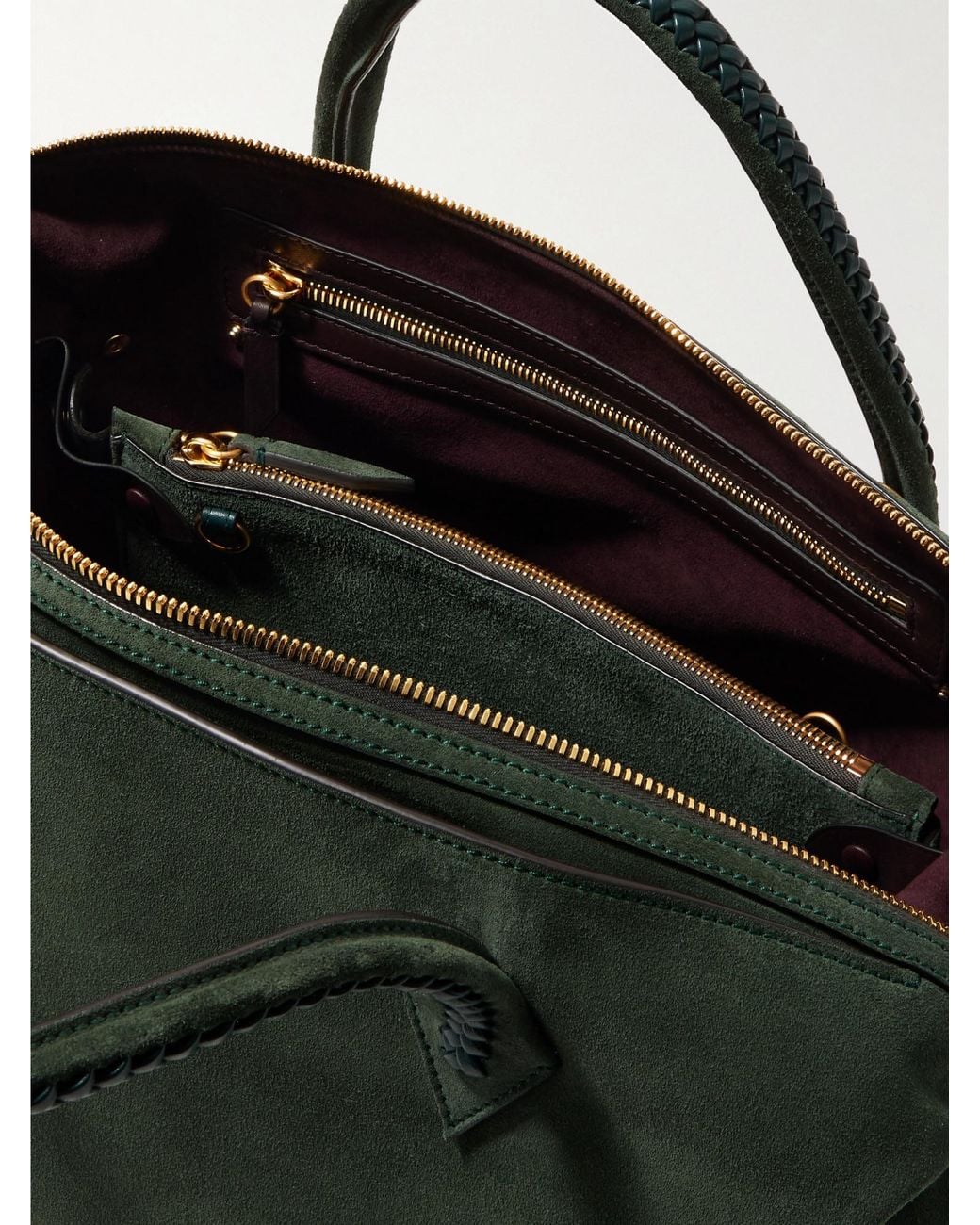 Metier Black Medium Braided Leather-Trimmed Suede Tote