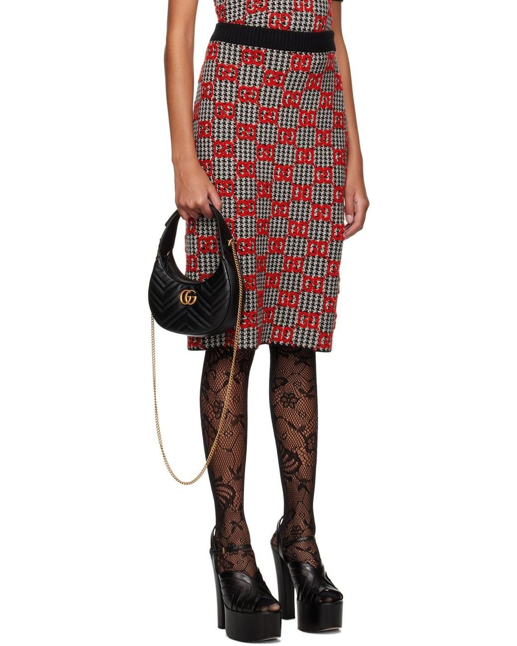 Gucci Red Gg Jacquard A-Line Skirt