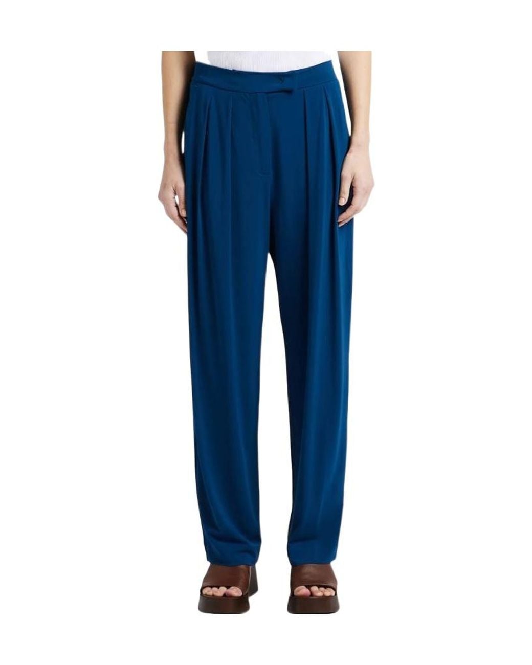 Max Mara Blue Plain Knit Crepe Trousers