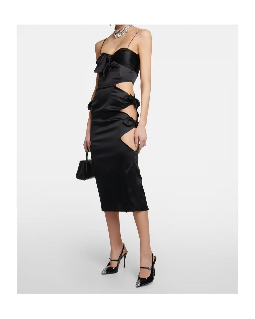 Alessandra Rich Black Cut-Out Silk-Blend Midi Dress