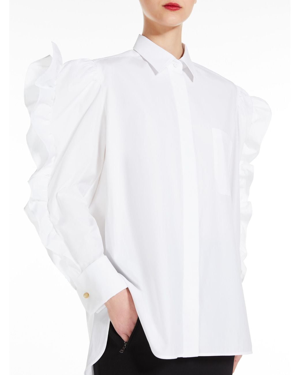 Max Mara White Pleiadi Buttoned Ruffle-Sleeved Shirt