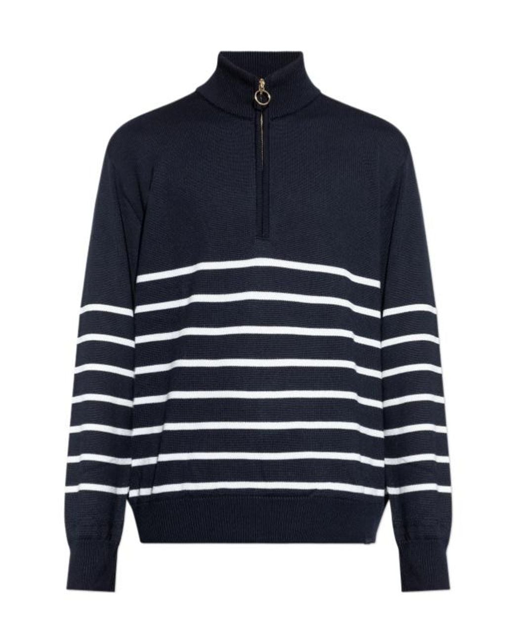 Paul & Shark Blue Half-Zip Striped Wool Sweater for men