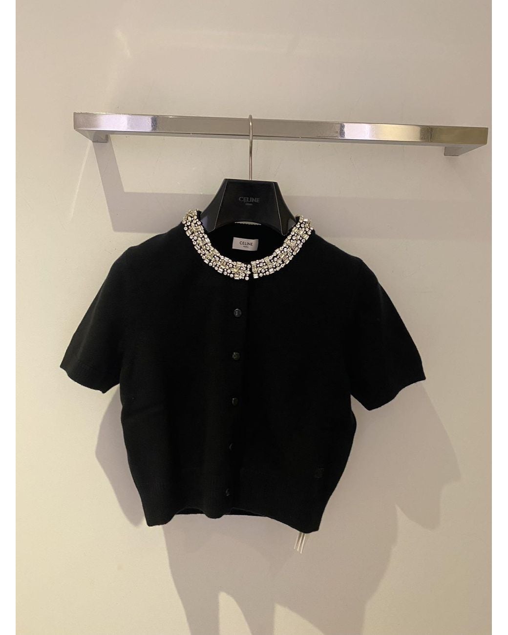 Céline Black Embroidered Cropped Cardigan
