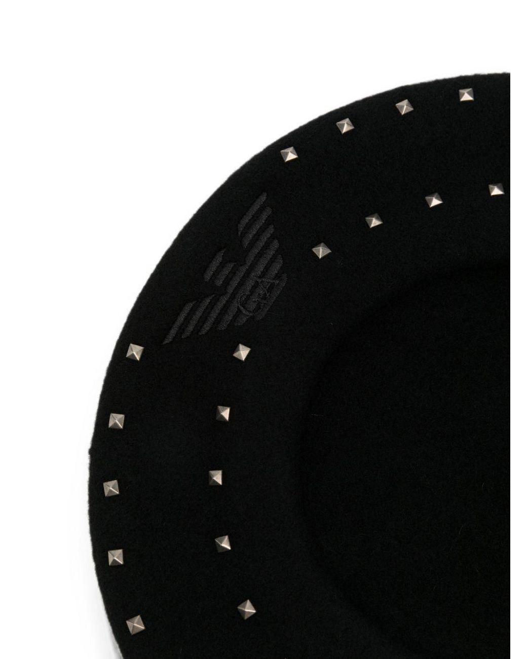 Emporio Armani White Studded Logo-Embroidered Beret