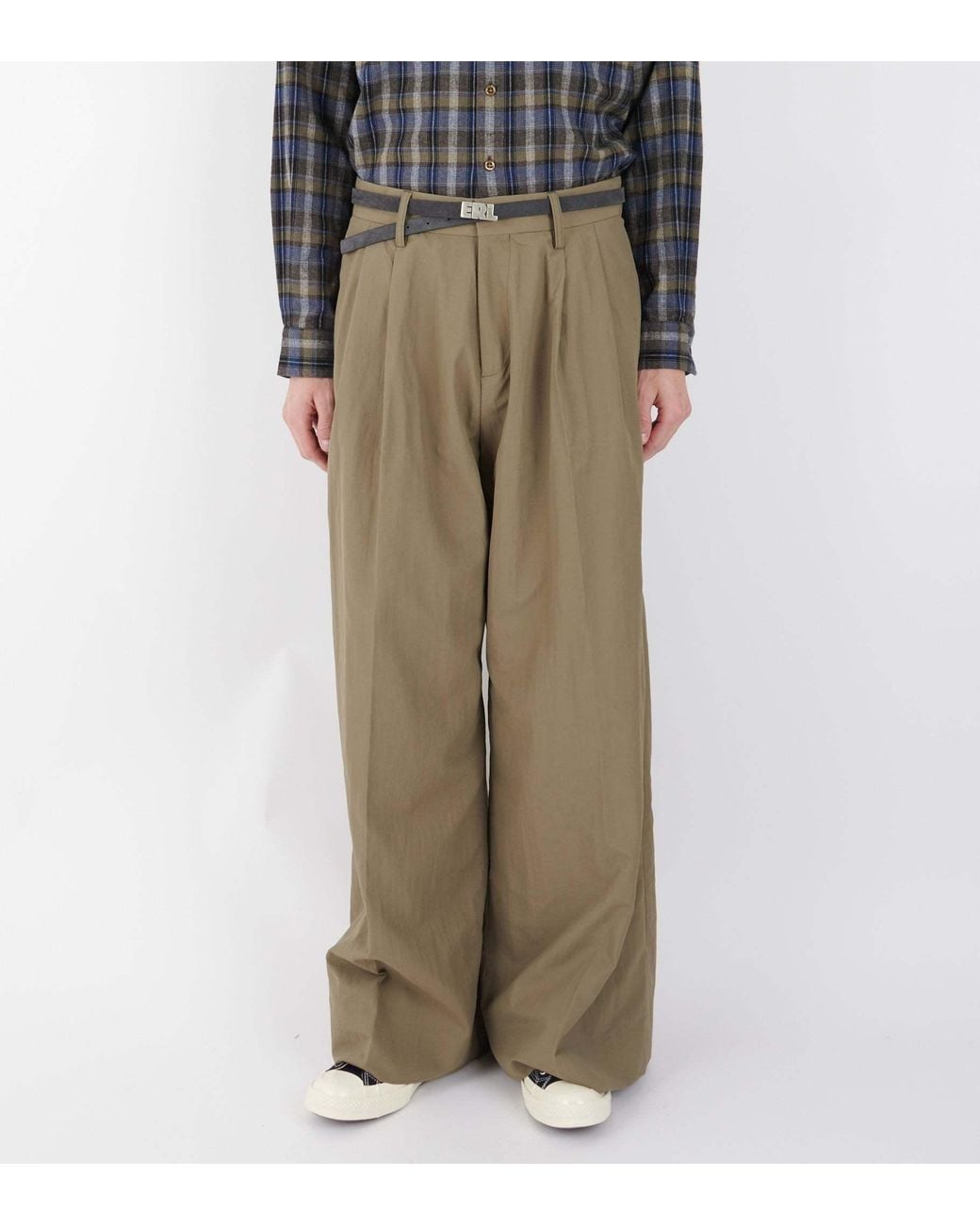 ERL Green Pleated Wide Trousers for men