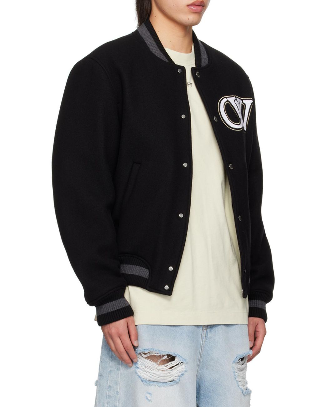 Off-White c/o Virgil Abloh Black Varsity Bomber Jacket for men