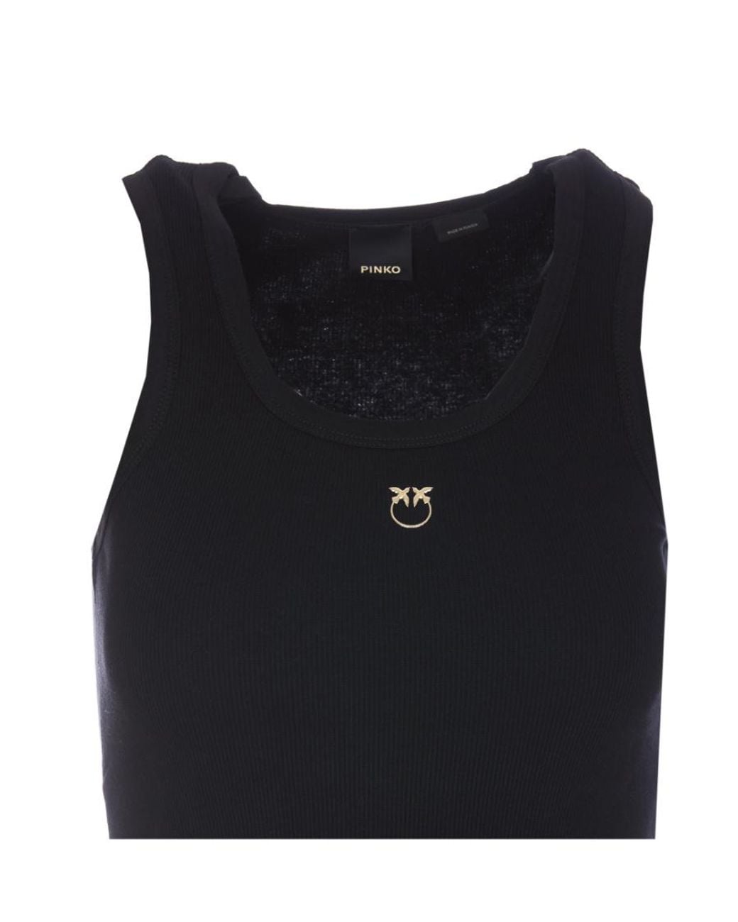 Pinko Black Logo Plaque Ribbed Tank Top