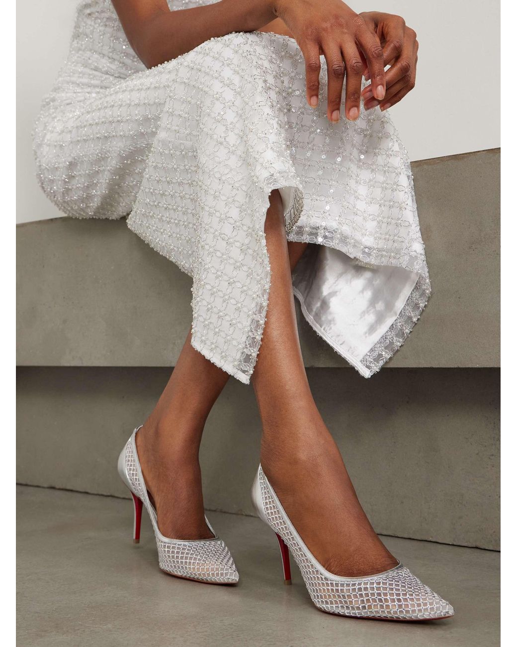 Christian Louboutin White Apostropha 80 Crystal-Embellished Mesh Pumps