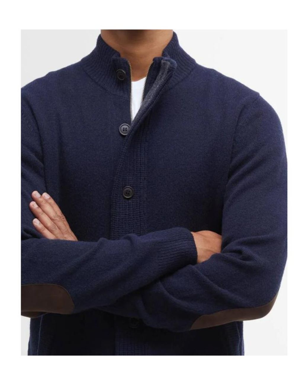 Barbour Blue Essential Elbow-Patch Cardigan for men