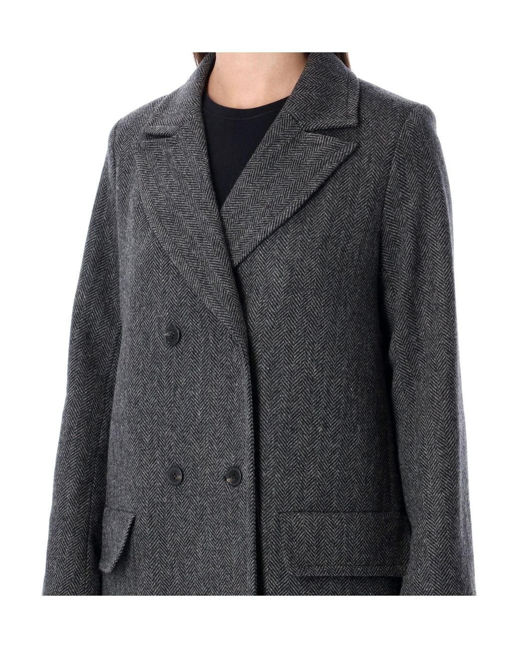 A.P.C. Black Ginny Double Breasted Knee-Length Coat