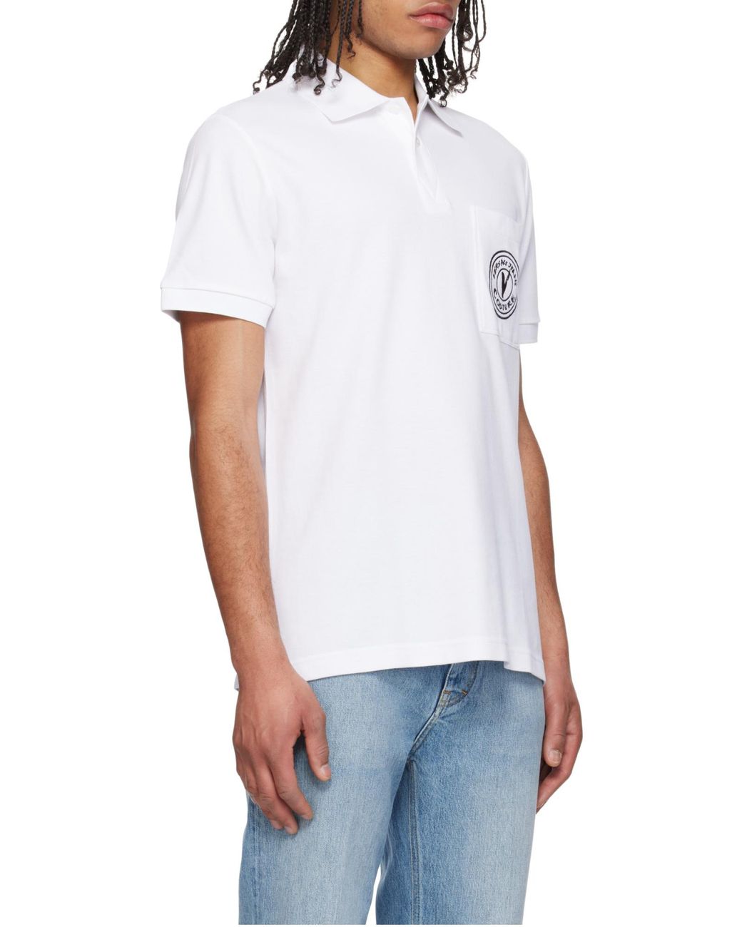 Versace Jeans White Couture Logo Embroidered Polo Shirt for men