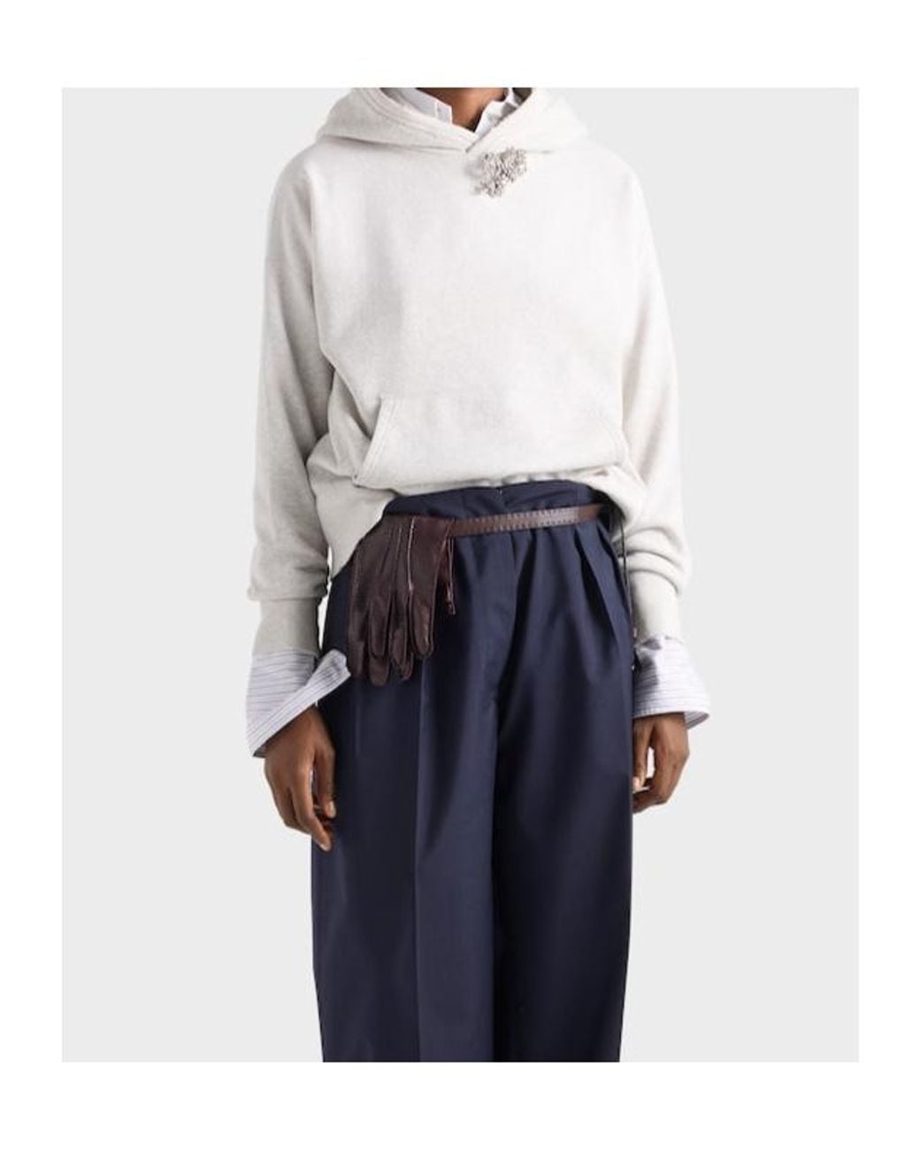 Prada White Embellished Long-Sleeved Hoodie