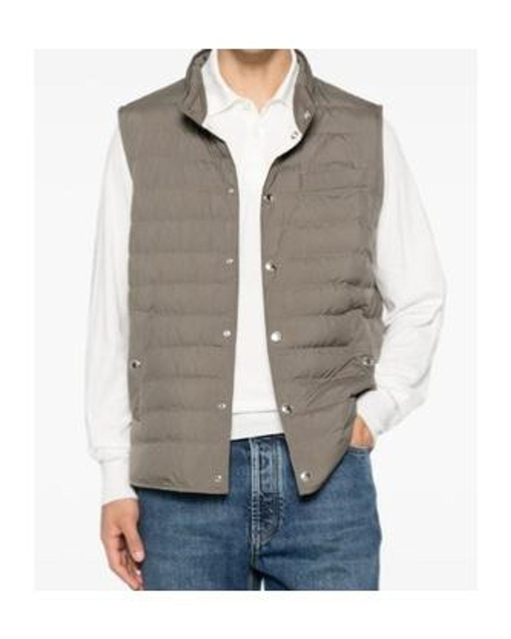 Brunello Cucinelli Gray Lightweight Techno Fabric Down Vest for men