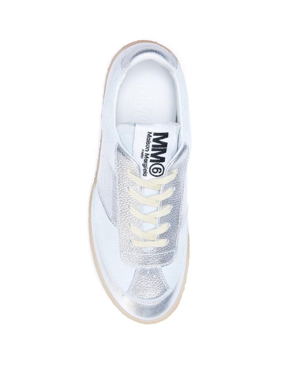 MM6 by Maison Margiela White 6 Court Lamé Sneakers