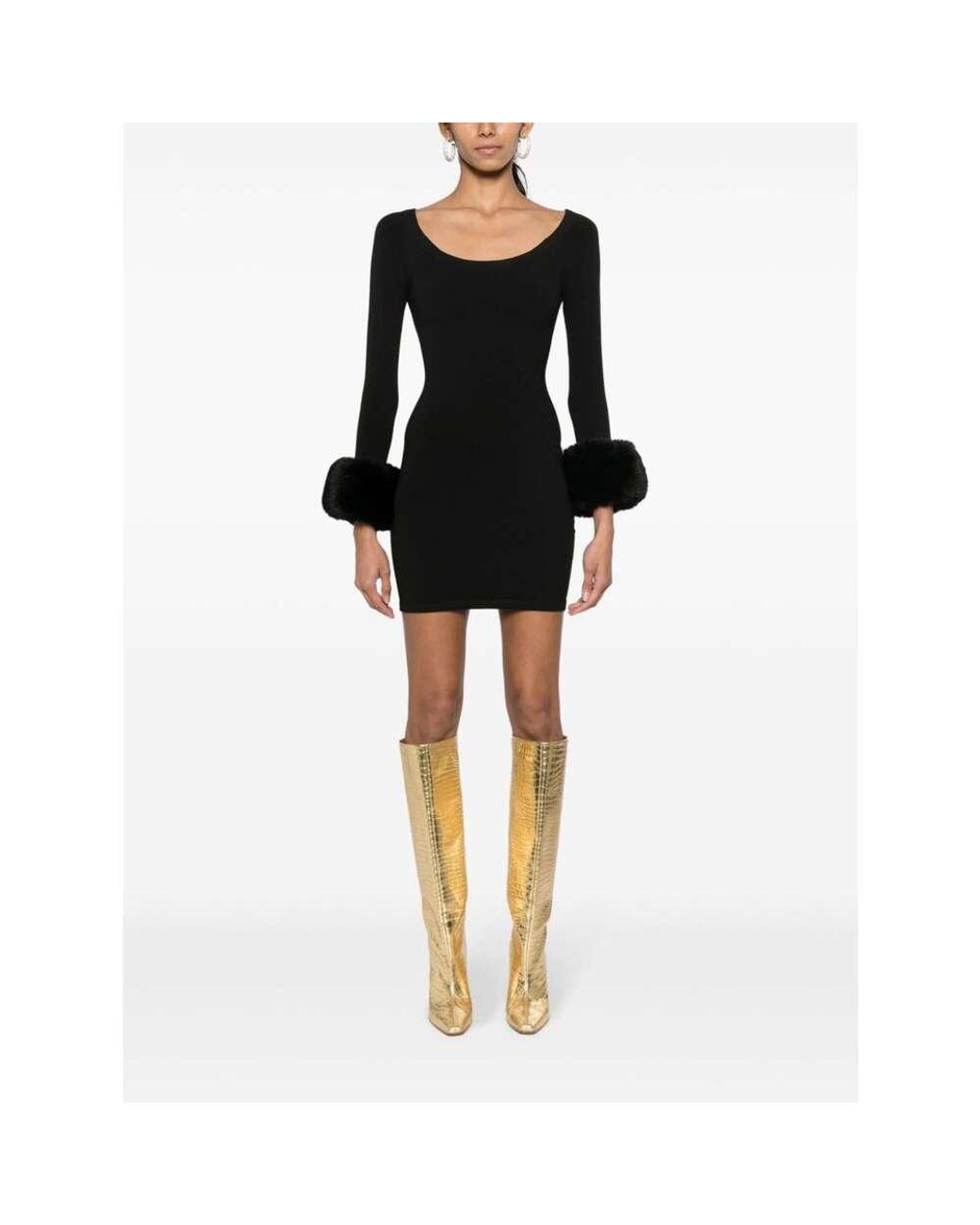 Alexander Wang Black Round Neck Fur Trimmed Dress