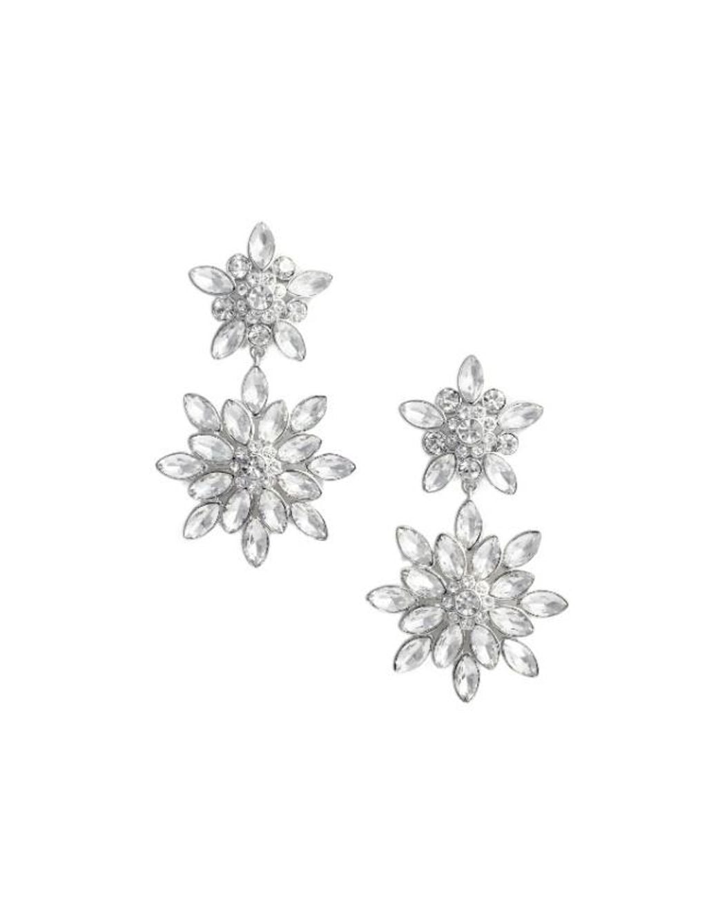 Self-Portrait White Embellished Tiered Earrings