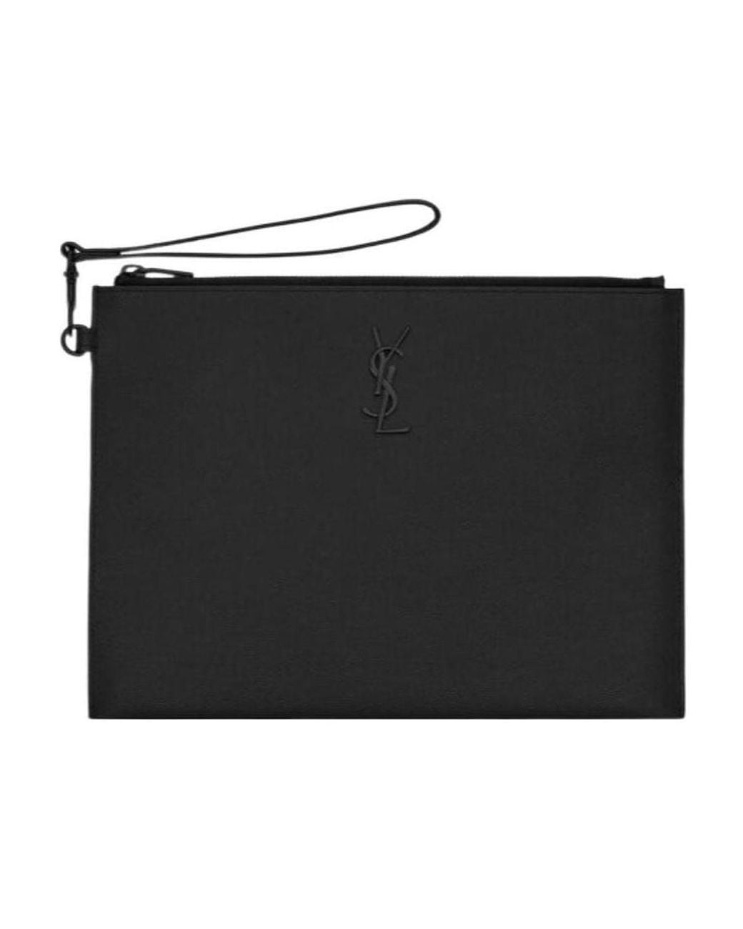 Saint Laurent Black Logo Plaque Zip-Up Clutch Bag for men
