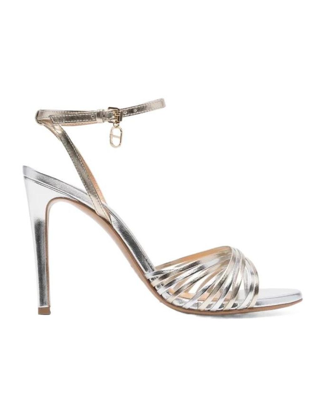 Twinset White Metallic-Effect Calf-Leather Sandals