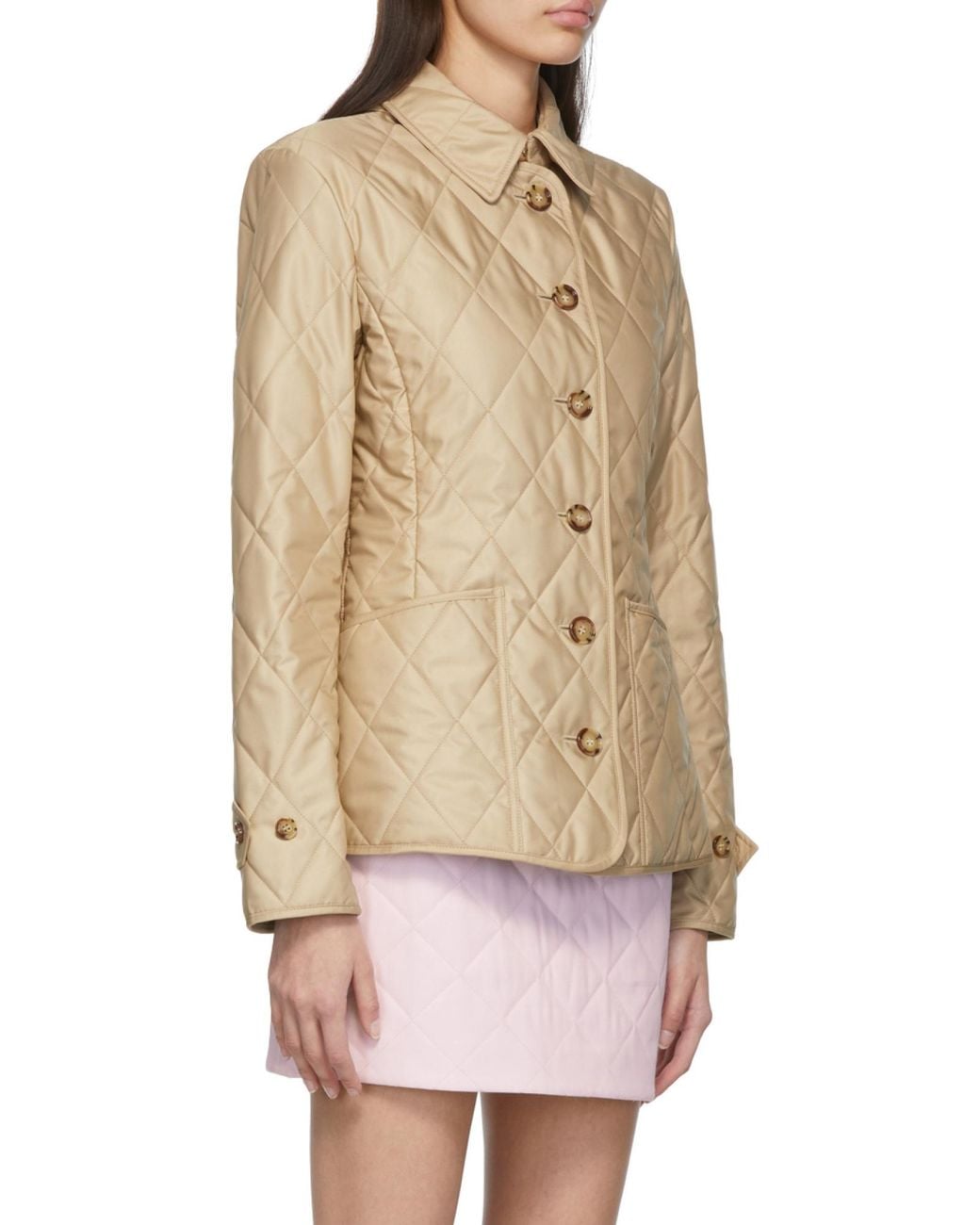 Burberry Natural Quilted And Folded Collar Cotton Dress
