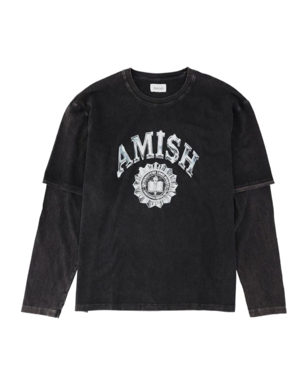 AMISH Black Layered Logo Long Sleeve T-Shirt for men