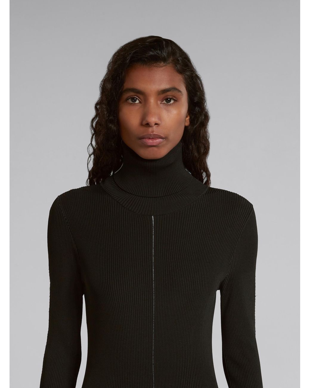 Marni Black Turtleneck Ribbed-Knit Long-Sleeved Dress