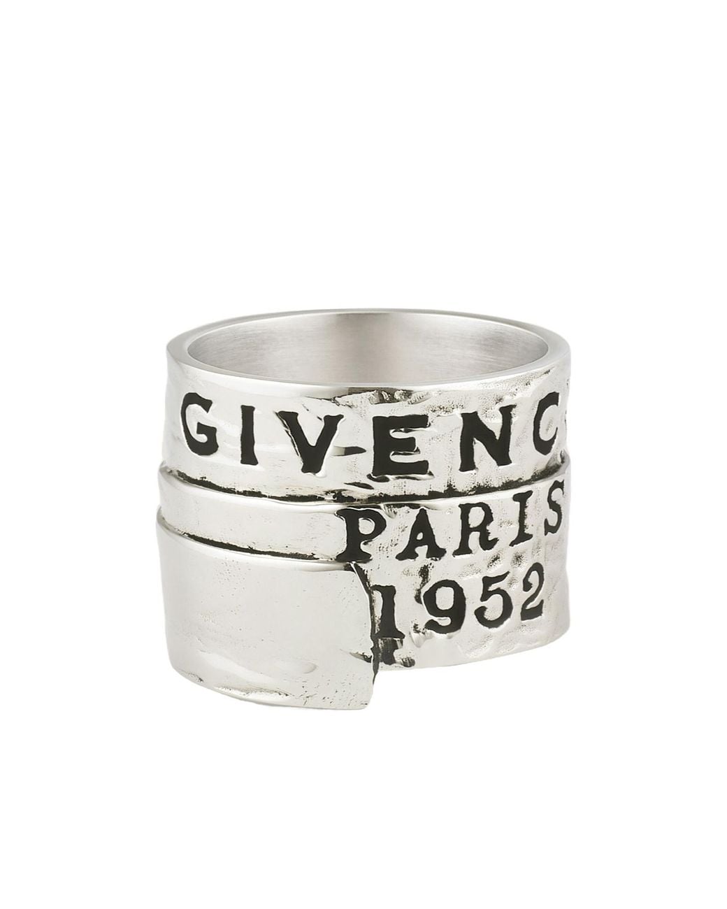 Givenchy White Paris 1952 Logo Engraved Tape Ring for men