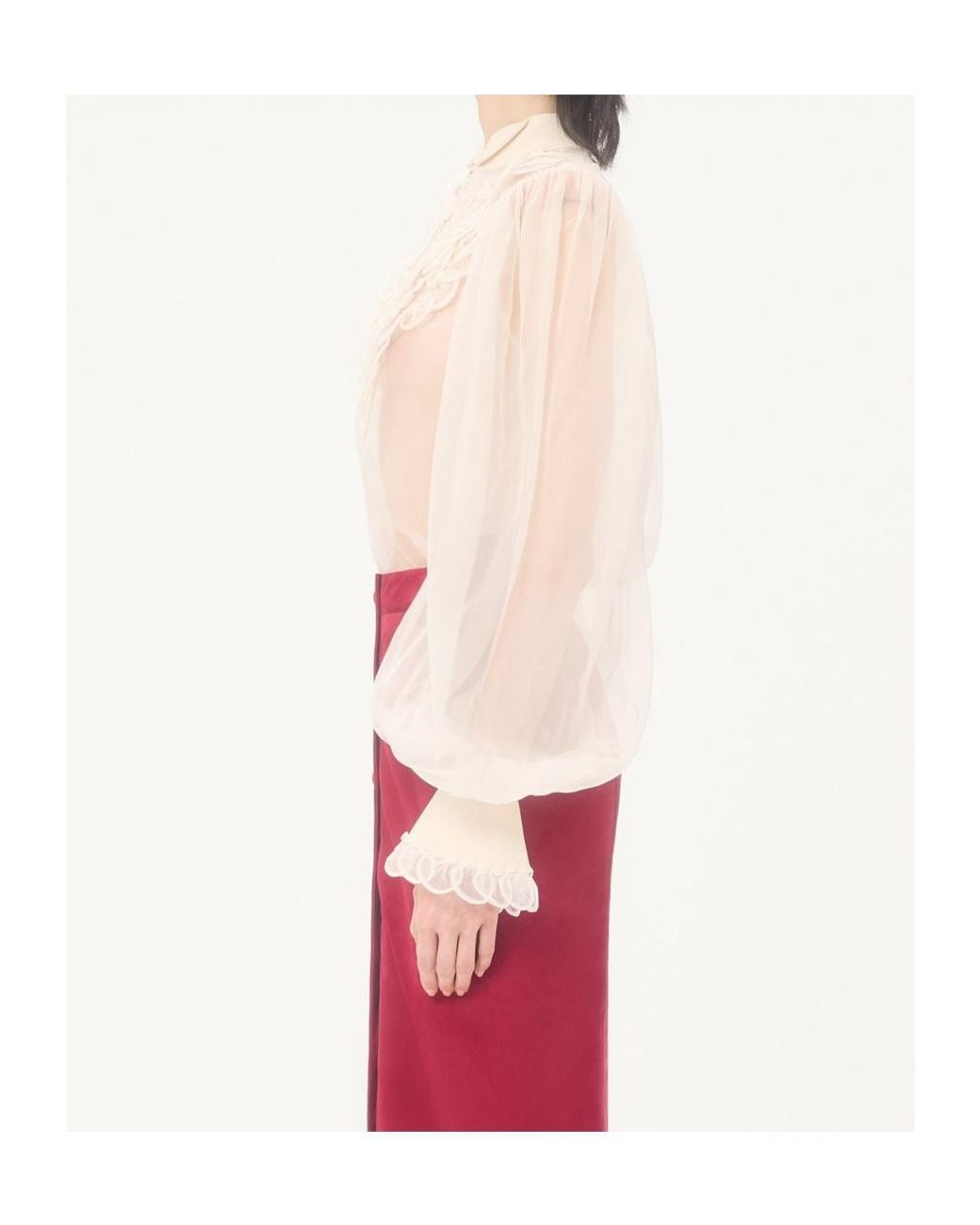 Valentino White Embroidered Organza Puff-Sleeve Top