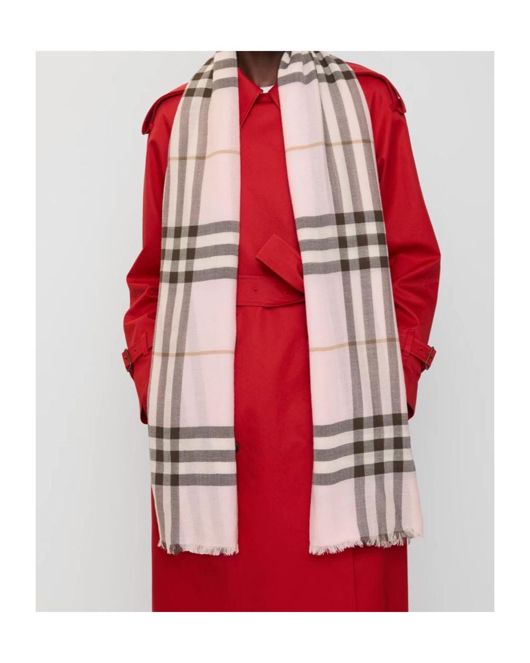 Burberry Pink Wide Check Frayed-Edge Scarf