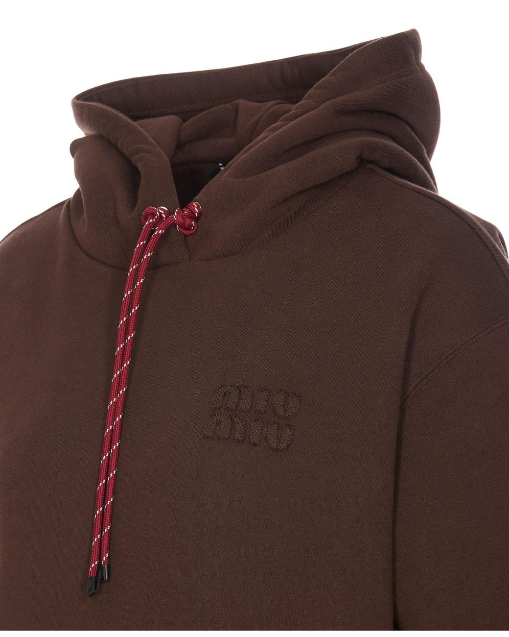 Miu Miu Brown Drawstring Cropped Hoodie