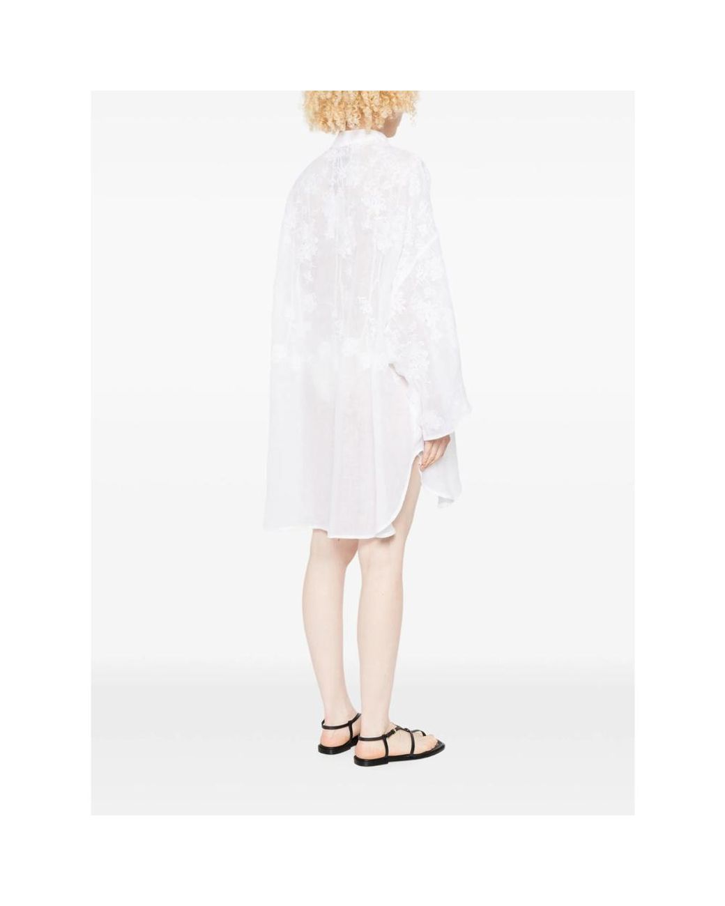 Ermanno Scervino White Embroidered Sheer Panel Top
