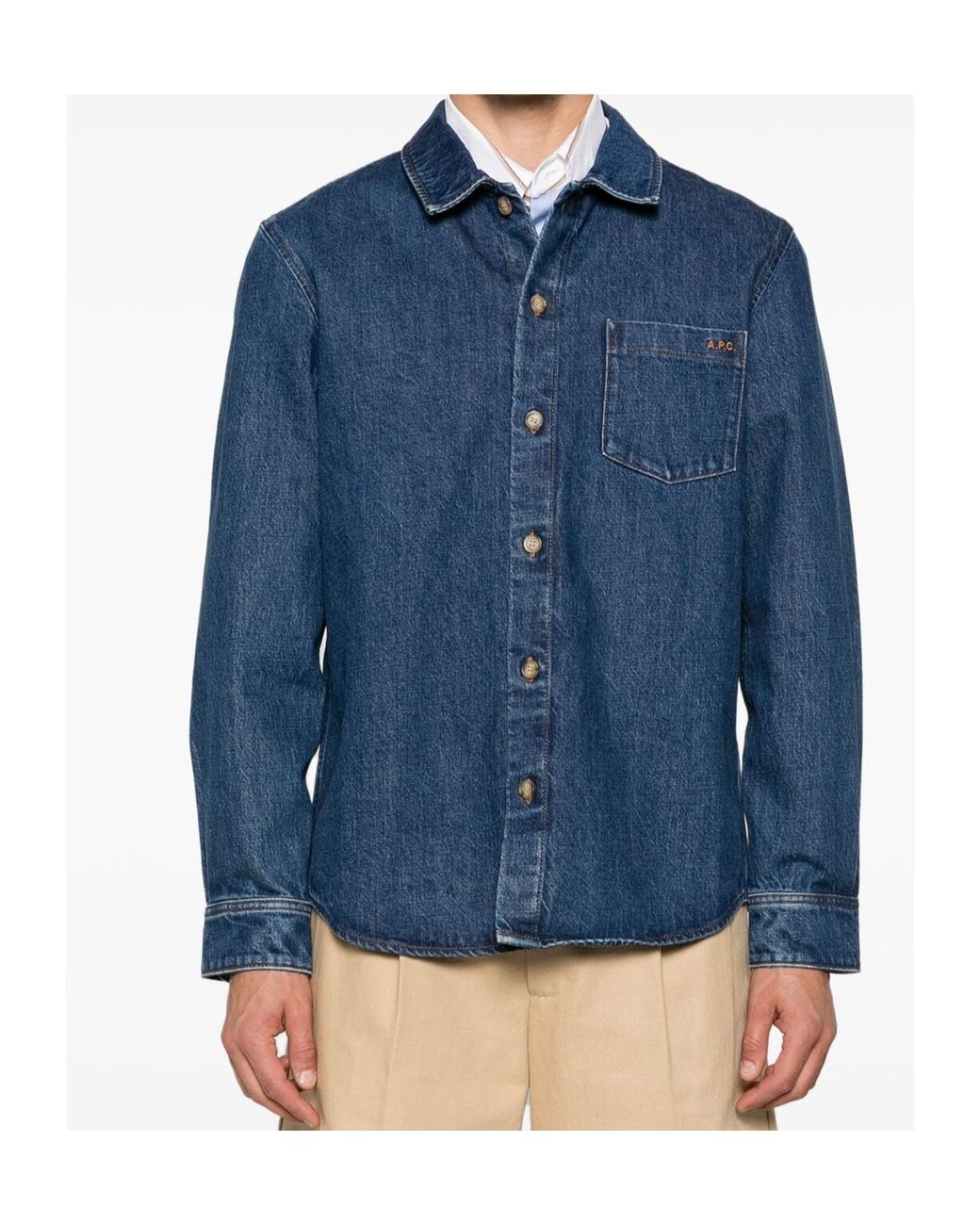 A.P.C. Blue Logo Embroidered Shirt Jacket for men
