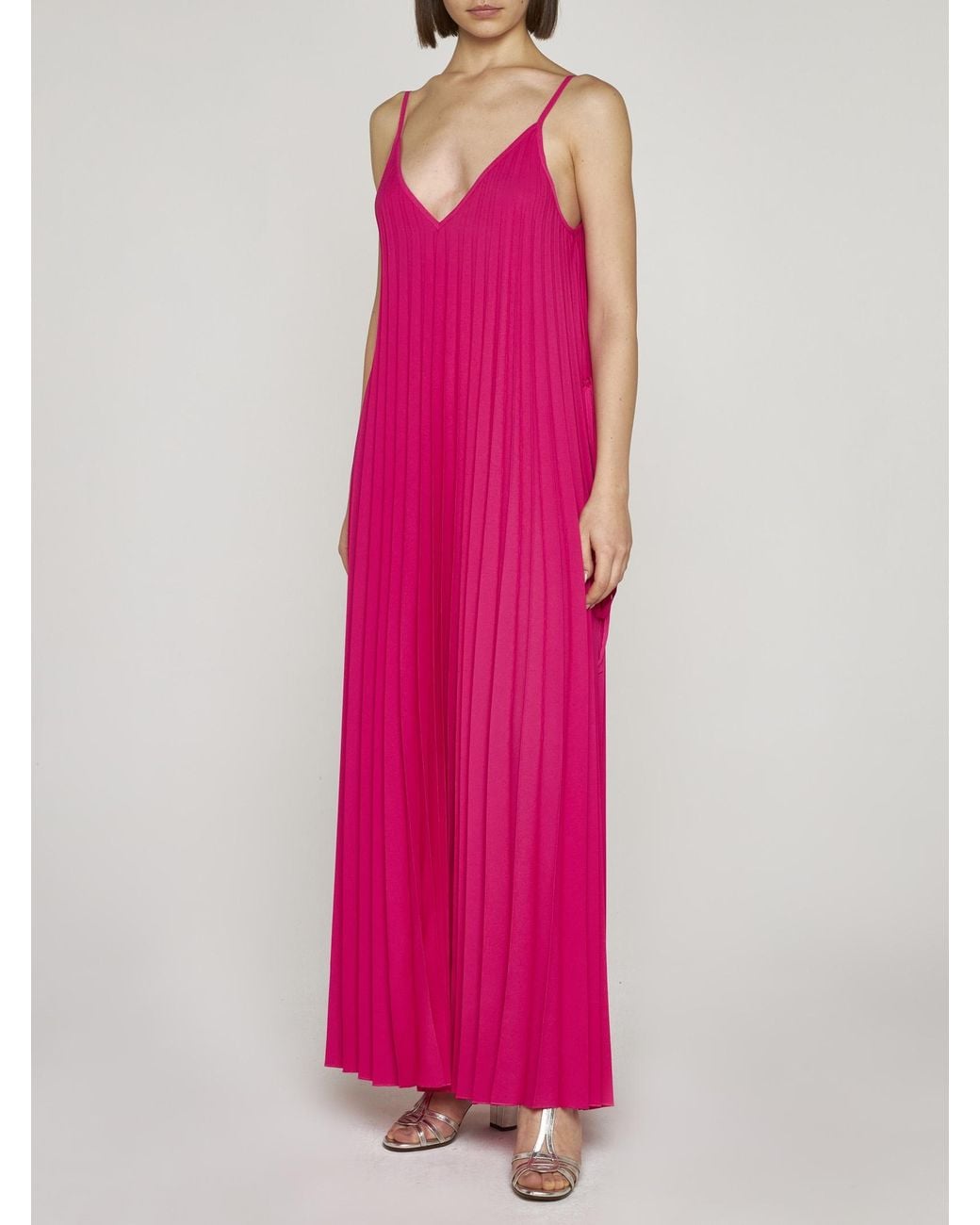 P.A.R.O.S.H. Pink Palmer Pleated Maxi Dress