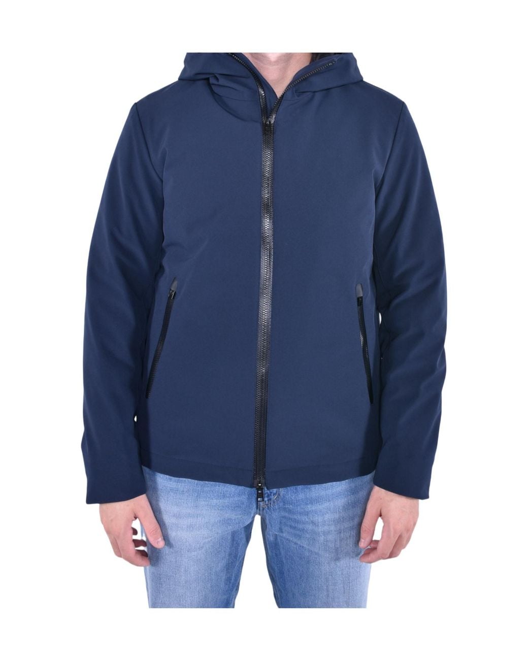Woolrich Blue Hooded Cotton Jacket for men