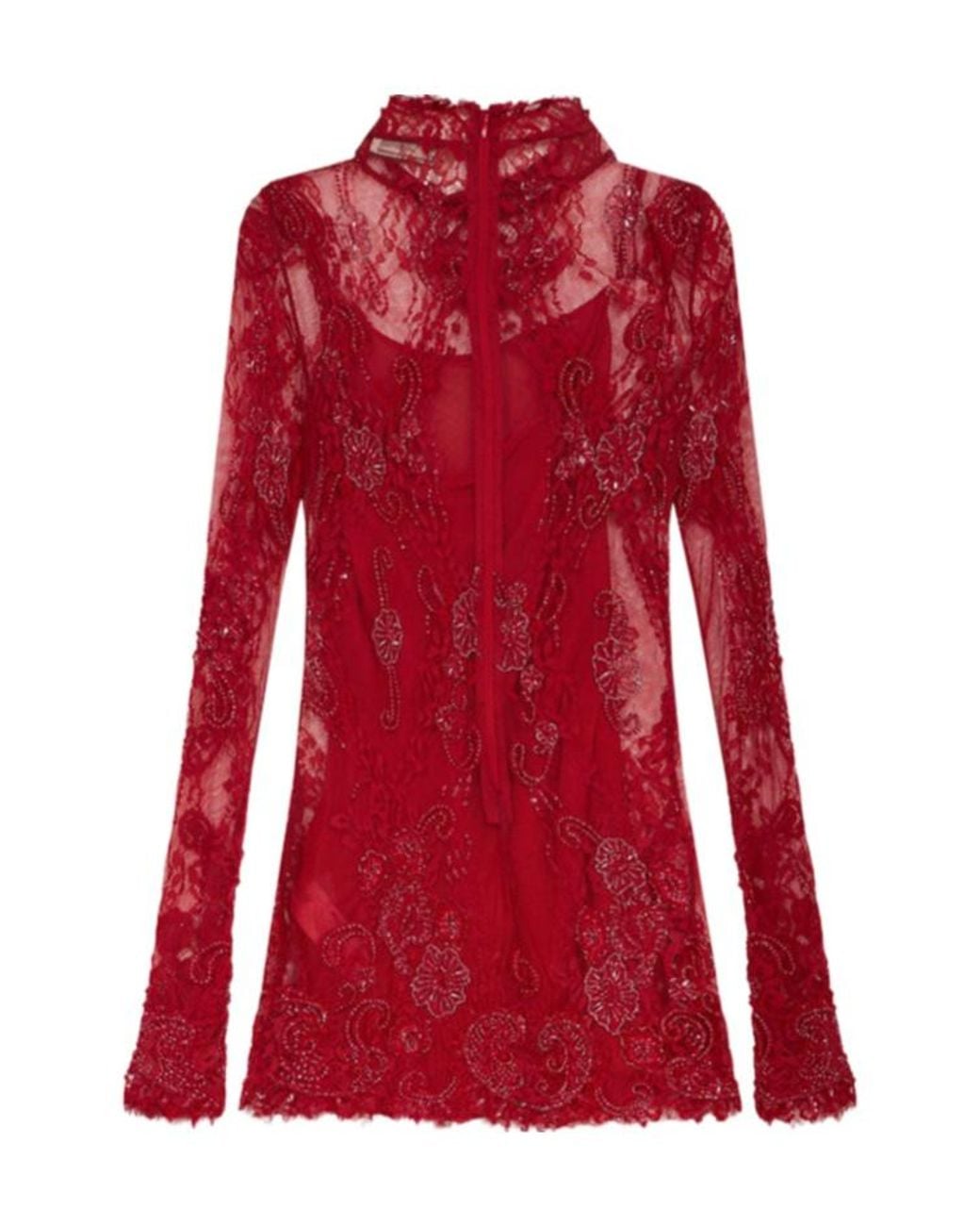 Blumarine Long-Sleeve Embroidered Mini Dress
