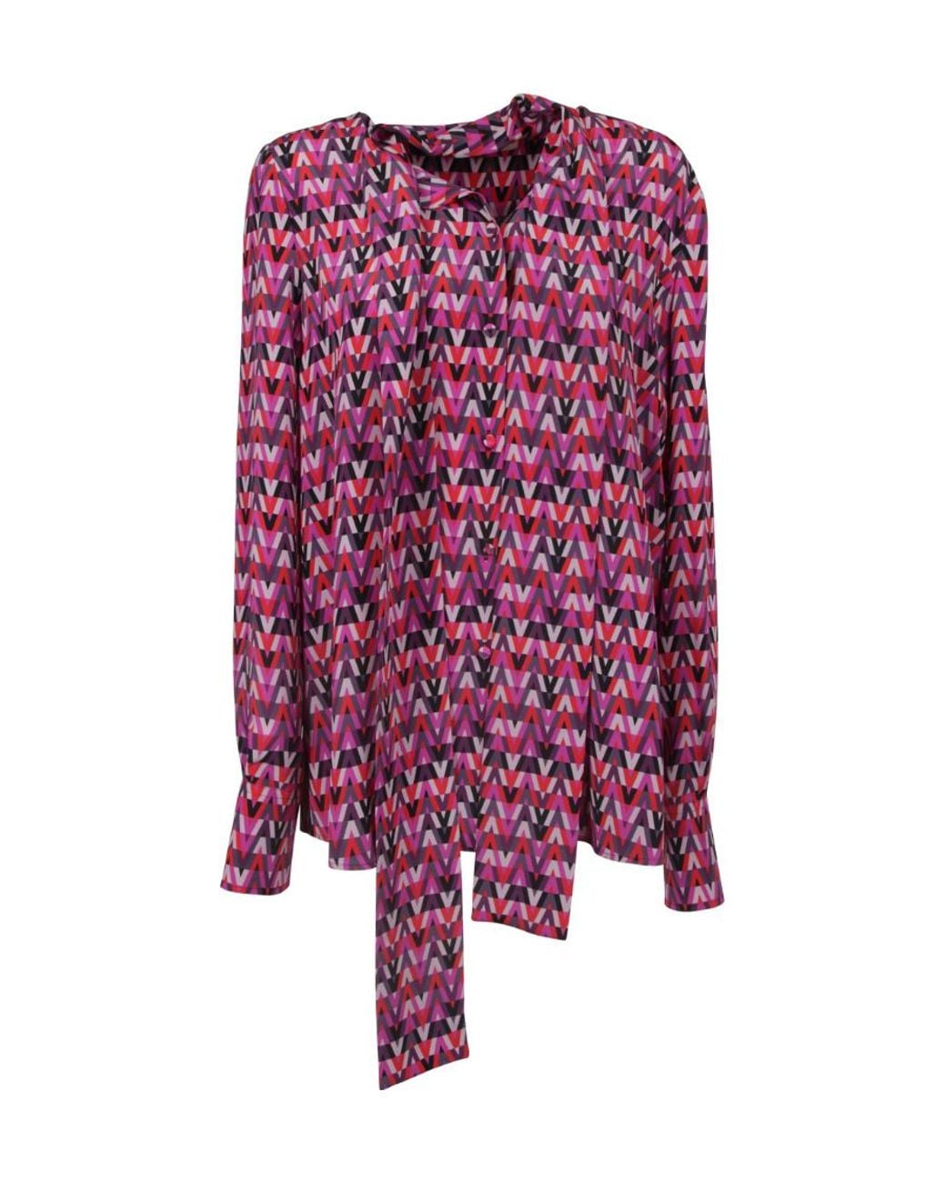 Valentino Purple Motif-Print Long-Sleeve Blouse