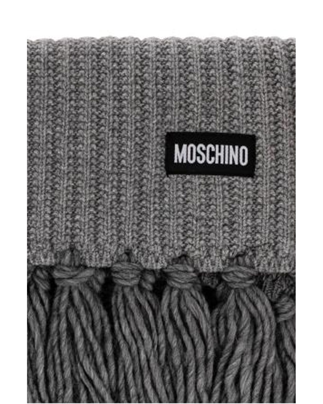Moschino Gray Ribbed-Knit Fringed Scarf for men