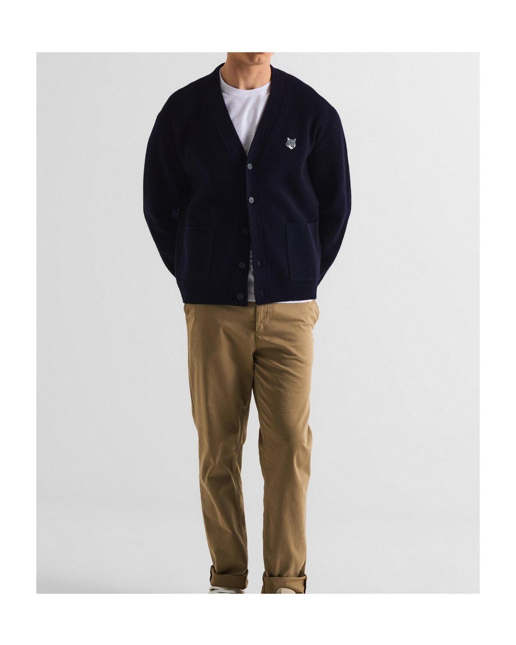 Maison Kitsuné Blue Vneck Knit Cardigan for men