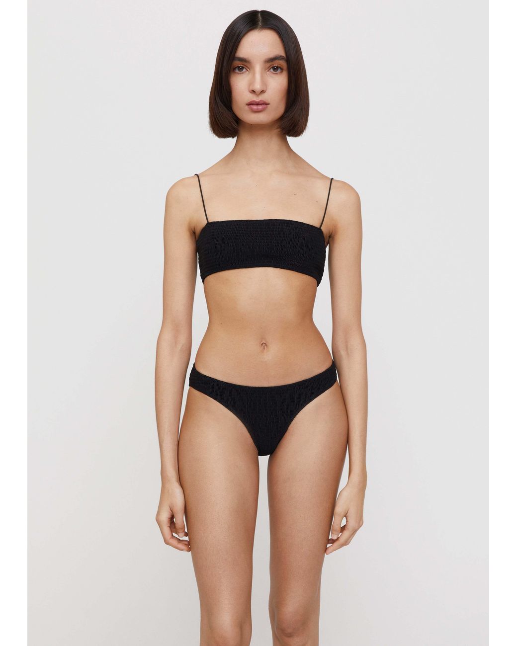 Totême Black Smocked-Finish Bikini Bottoms