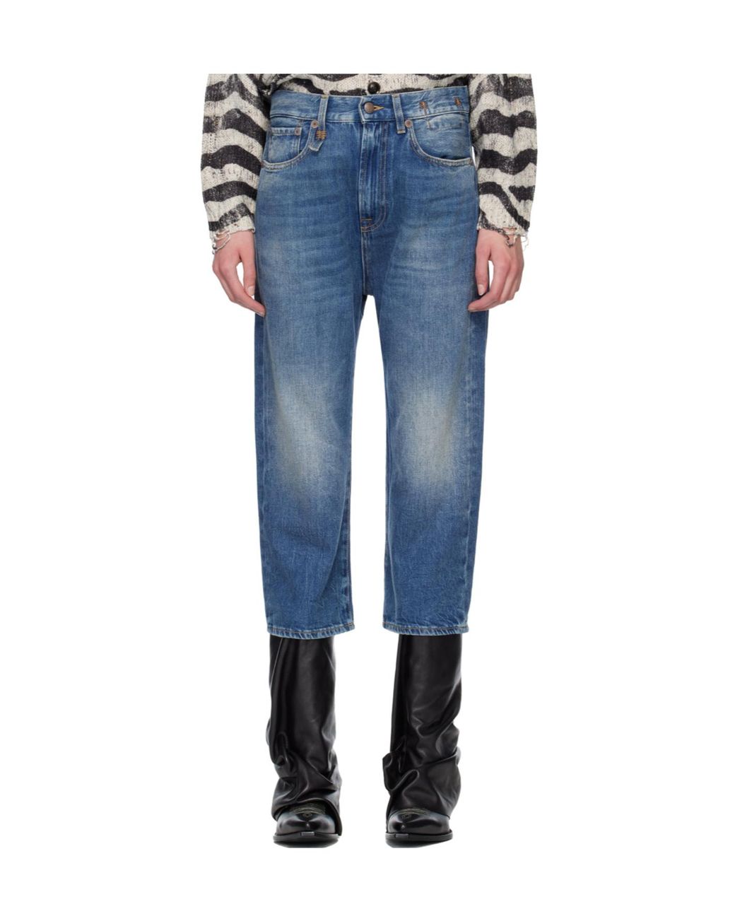 R13 Blue Cropped Jeans With Belt Loops